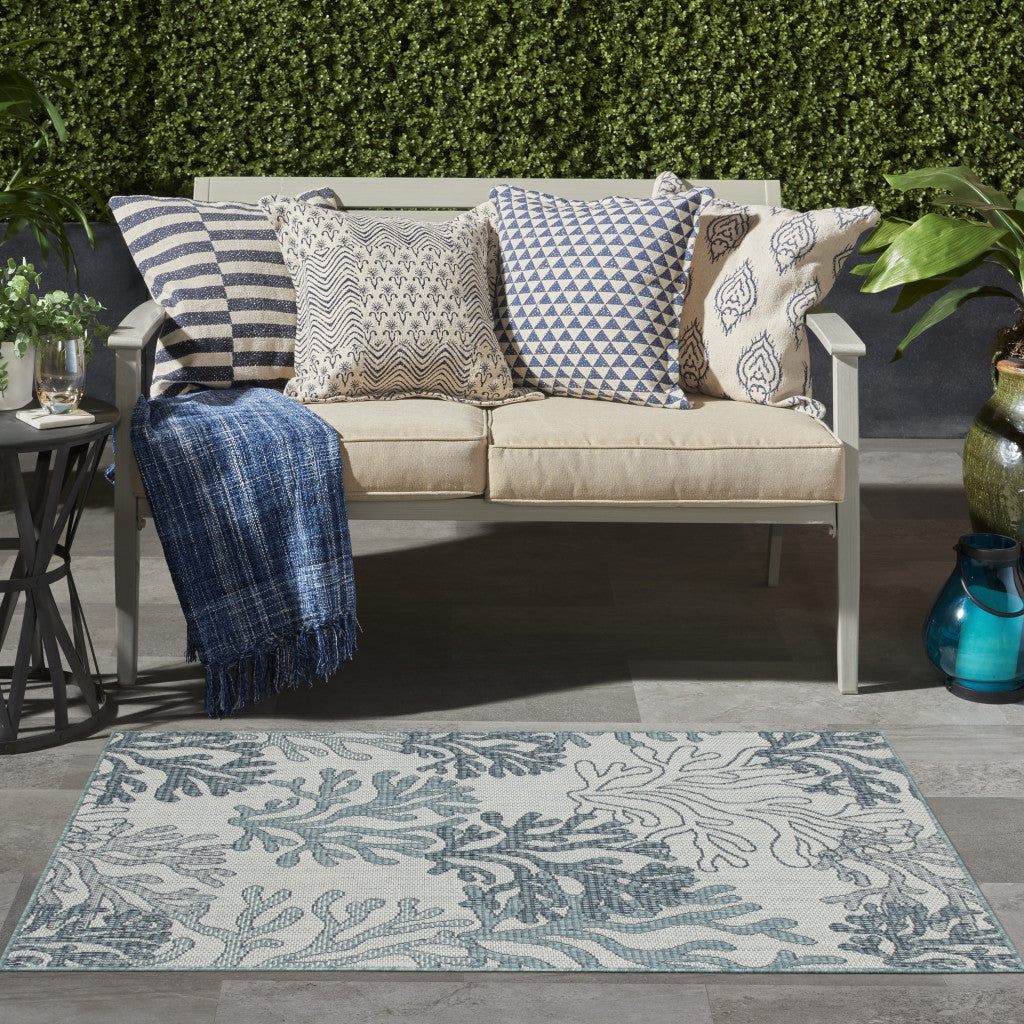 3' X 5' Navy Blue Ivory And Blue Nautical Indoor Outdoor Area Rug Homeroots Outdoor