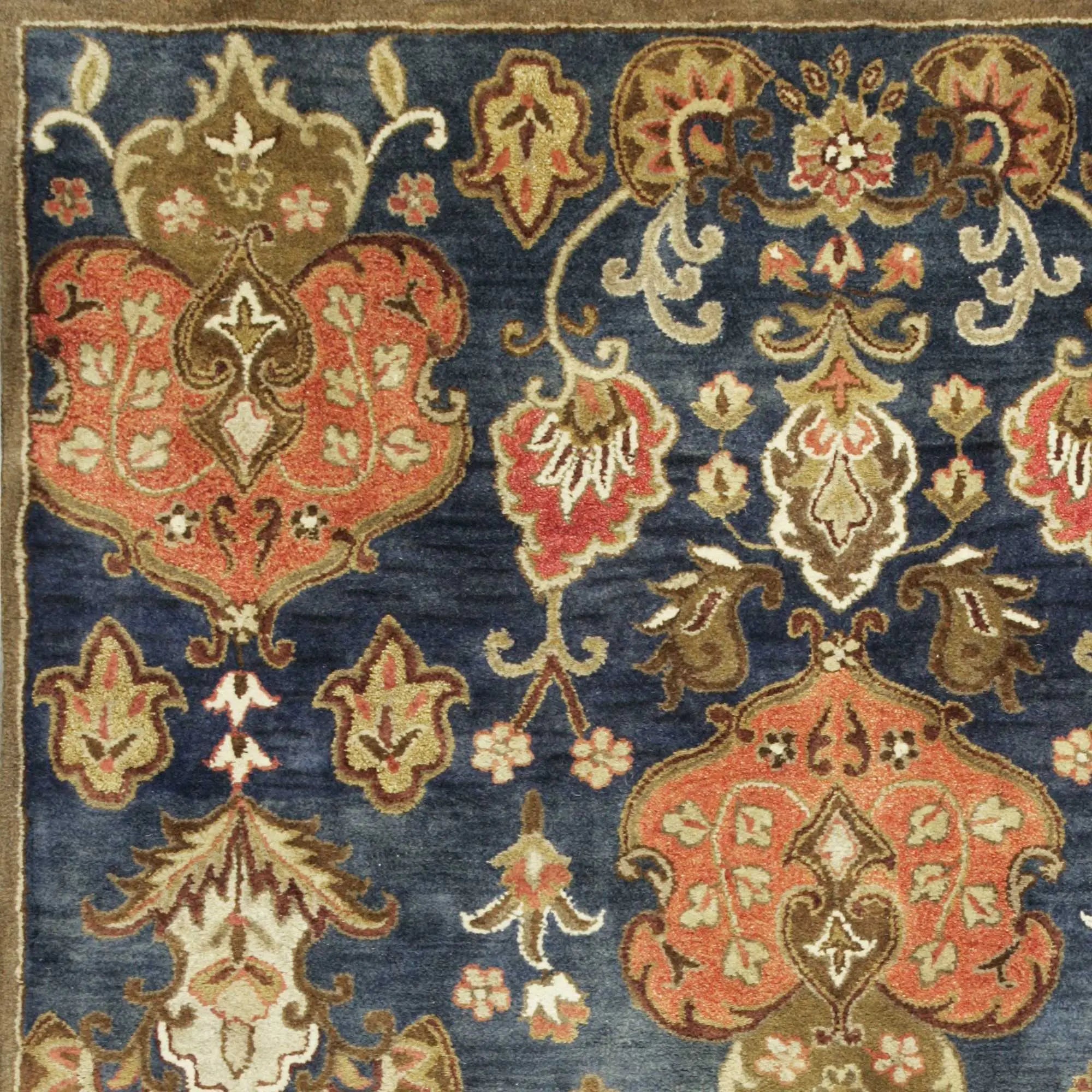 3' X 5' Navy Blue Orange And Brown New Zealand Lambs Wool Medallion Hand Tufted Area Rug Homeroots Home Decor