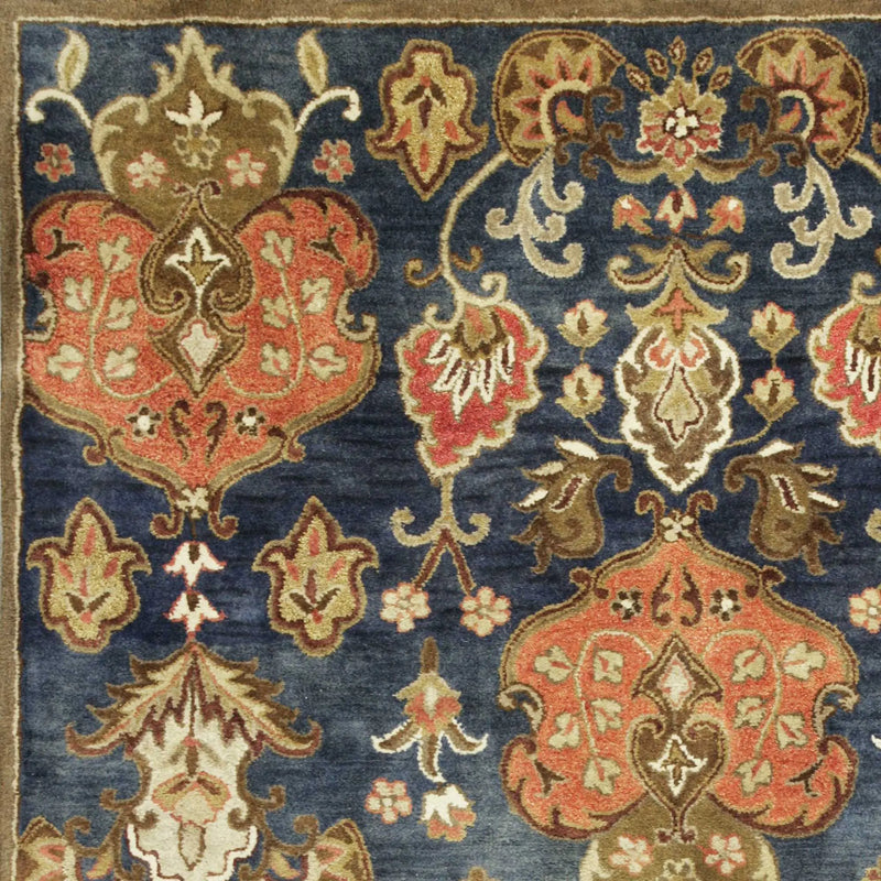 3' X 5' Navy Blue Orange And Brown New Zealand Lambs Wool Medallion Hand Tufted Area Rug Homeroots Home Decor