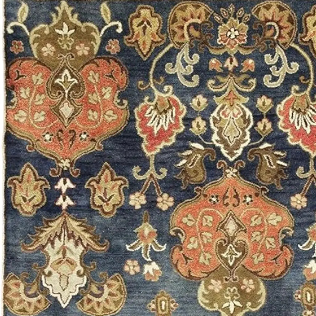 3' X 5' Navy Blue Orange And Brown New Zealand Lambs Wool Medallion Hand Tufted Area Rug Homeroots Home Decor