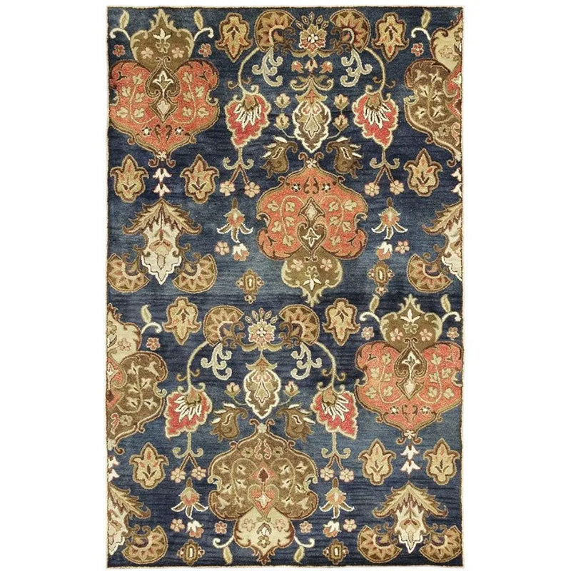 3' X 5' Navy Blue Orange And Brown New Zealand Lambs Wool Medallion Hand Tufted Area Rug Homeroots Home Decor