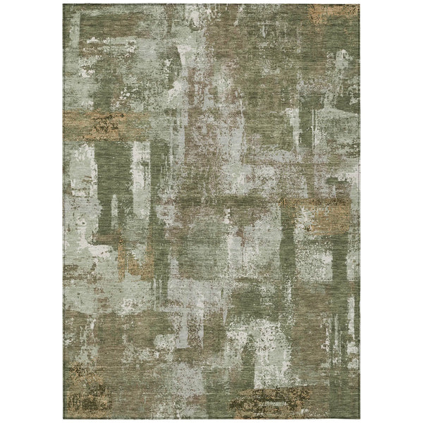 3' X 5' Olive Green And Beige Abstract Washable Indoor Outdoor Area Rug Homeroots Outdoor