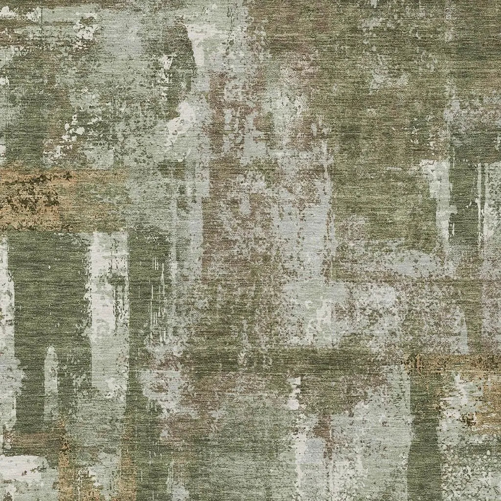 3' X 5' Olive Green And Beige Abstract Washable Indoor Outdoor Area Rug Homeroots Outdoor