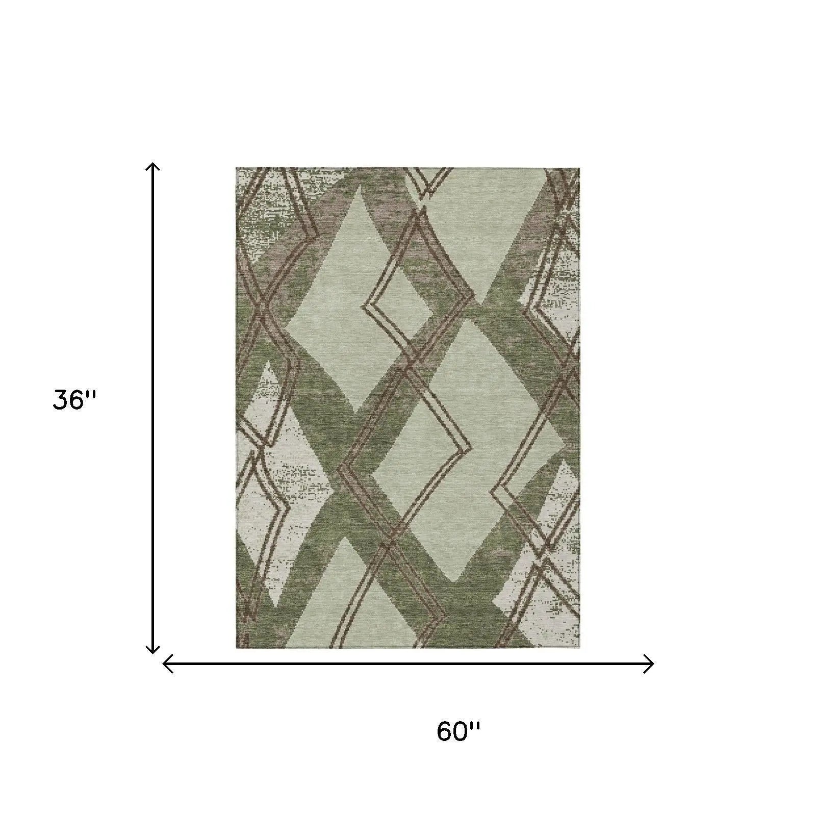 3' X 5' Olive Green And Beige Geometric Washable Indoor Outdoor Area Rug Homeroots Outdoor