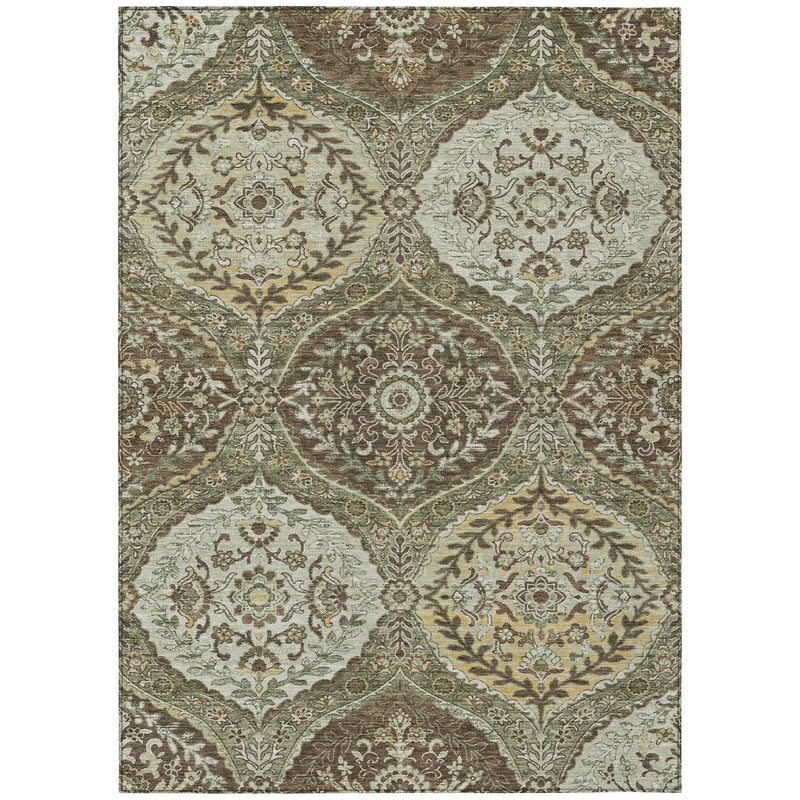 3' X 5' Olive Green And Blue Ogee Washable Indoor Outdoor Area Rug Homeroots Outdoor