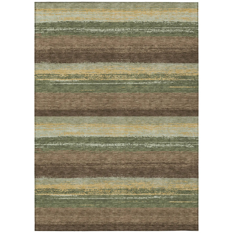 3' X 5' Olive Green And Blue Striped Washable Indoor Outdoor Area Rug Homeroots Outdoor