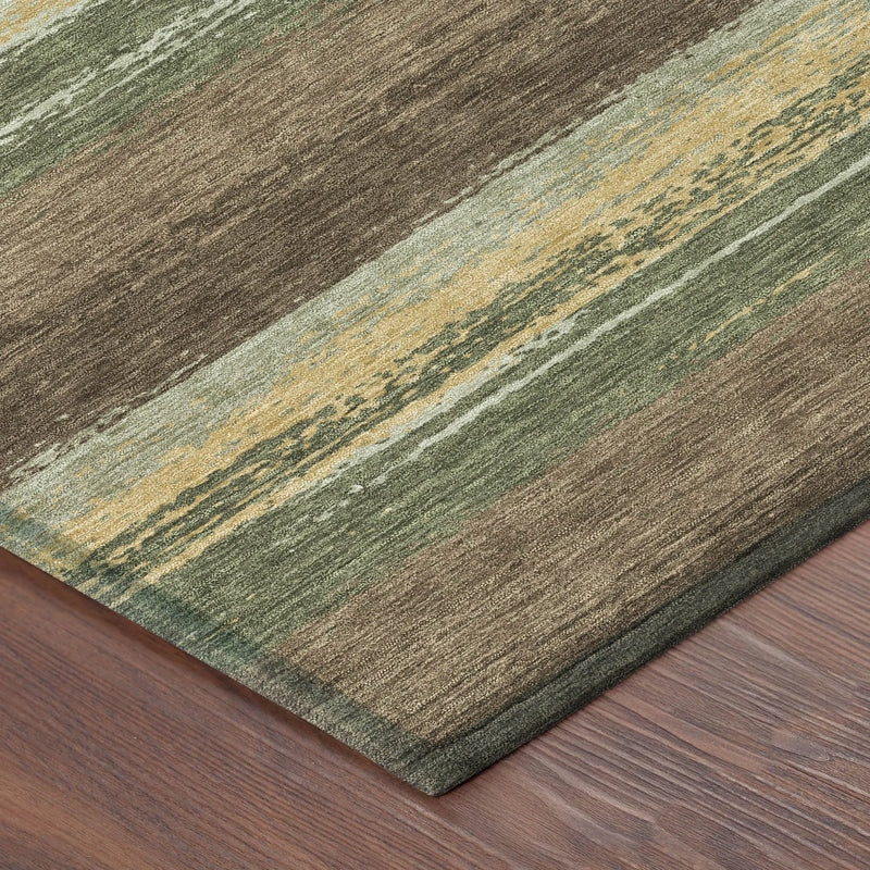 3' X 5' Olive Green And Blue Striped Washable Indoor Outdoor Area Rug Homeroots Outdoor