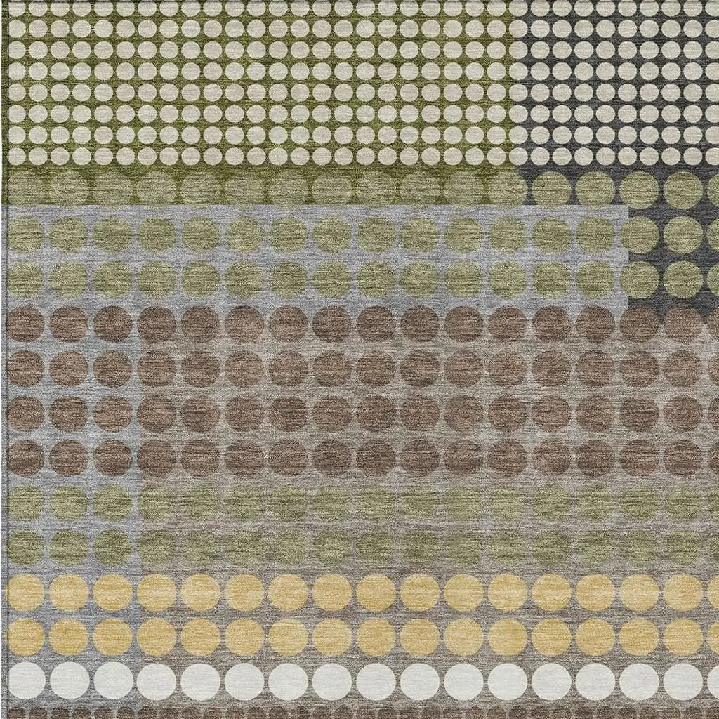 3' X 5' Olive Green And Brown Geometric Washable Indoor Outdoor Area Rug Homeroots Outdoor