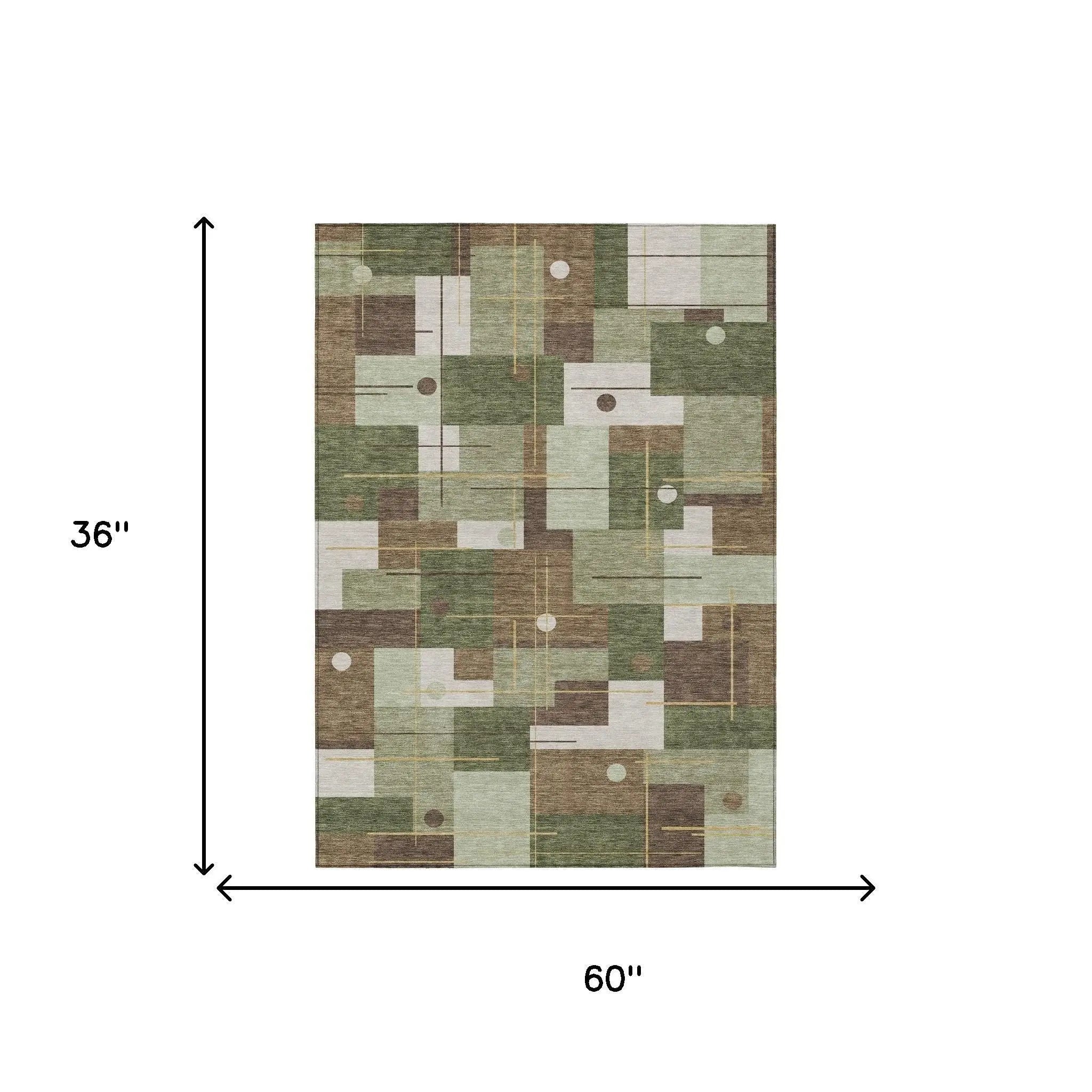 3' X 5' Olive Green And Brown Geometric Washable Indoor Outdoor Area Rug Homeroots Outdoor