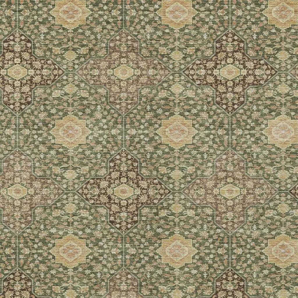 3' X 5' Olive Green And Chocolate Damask Washable Indoor Outdoor Area Rug Homeroots Outdoor