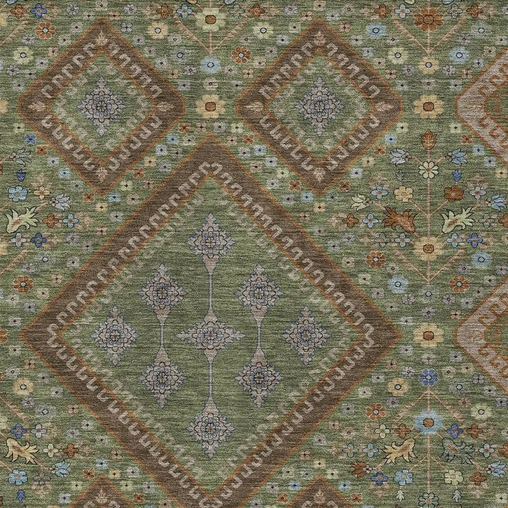 3' X 5' Olive Green And Chocolate Medallion Washable Indoor Outdoor Area Rug Homeroots Outdoor