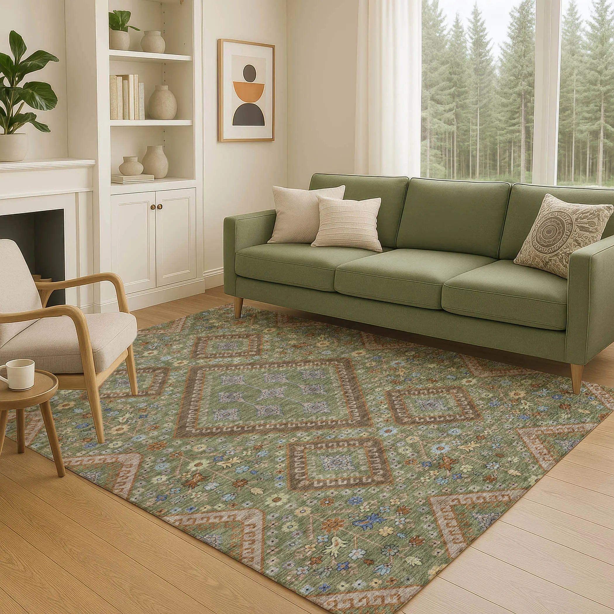 3' X 5' Olive Green And Chocolate Medallion Washable Indoor Outdoor Area Rug Homeroots Outdoor