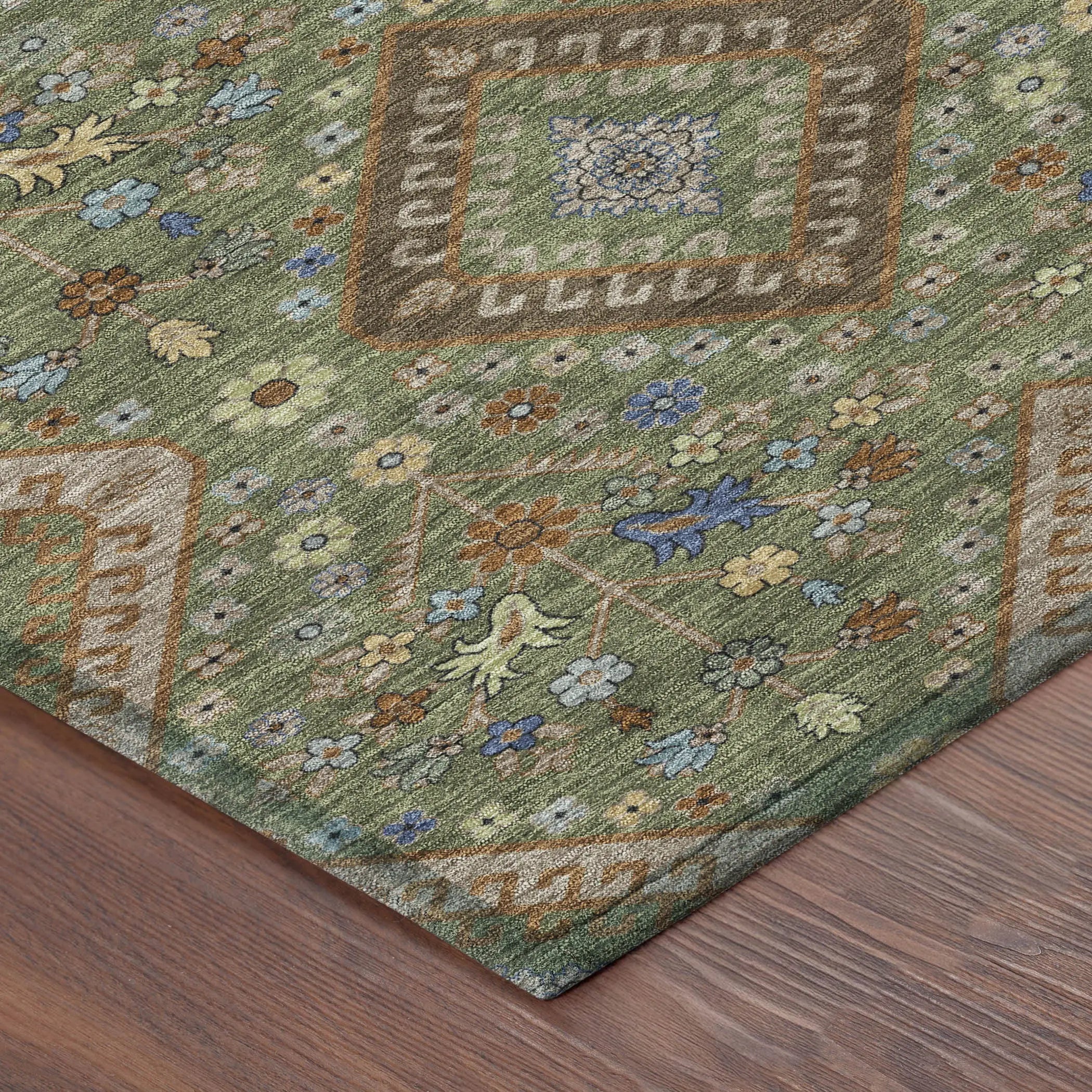 3' X 5' Olive Green And Chocolate Medallion Washable Indoor Outdoor Area Rug Homeroots Outdoor