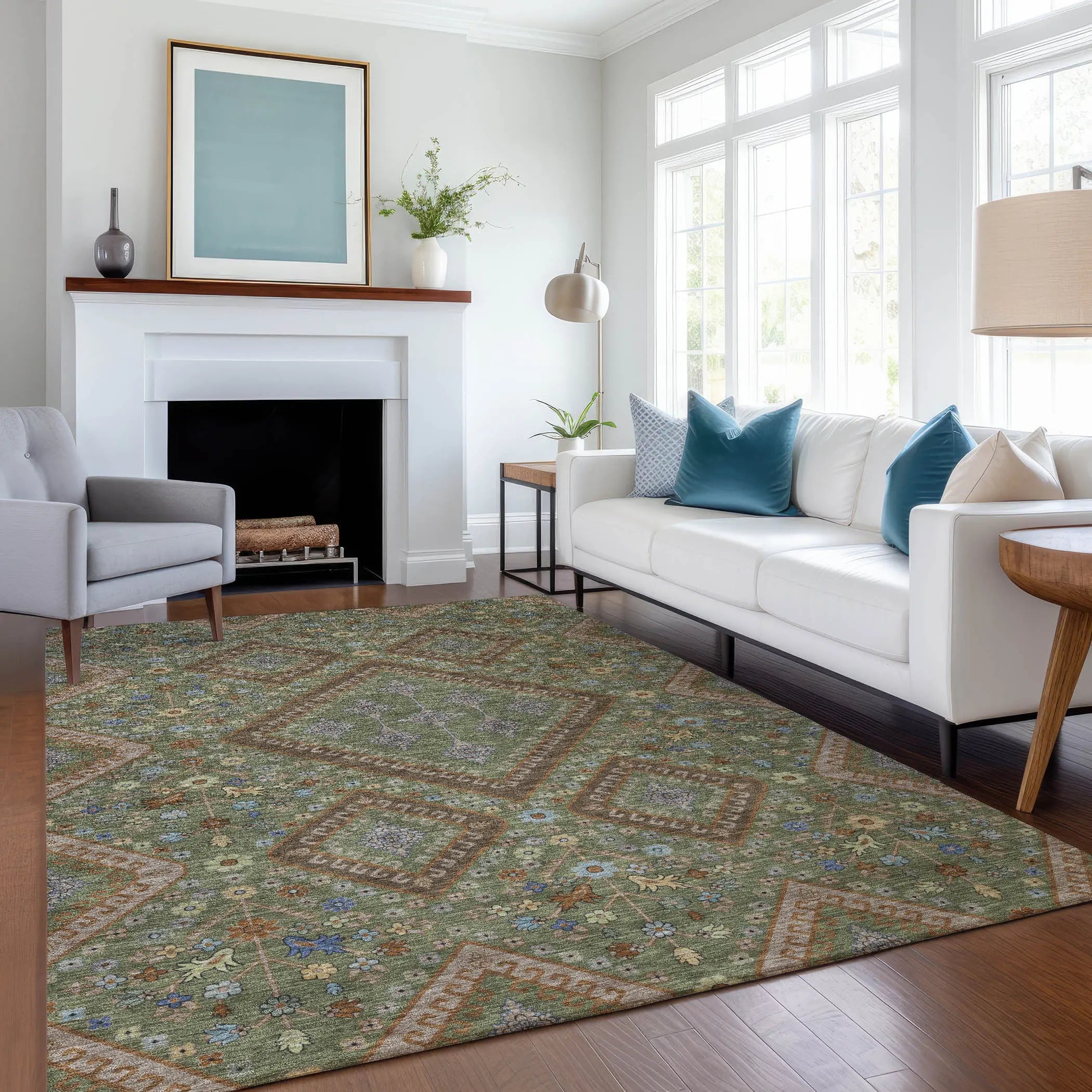 3' X 5' Olive Green And Chocolate Medallion Washable Indoor Outdoor Area Rug Homeroots Outdoor
