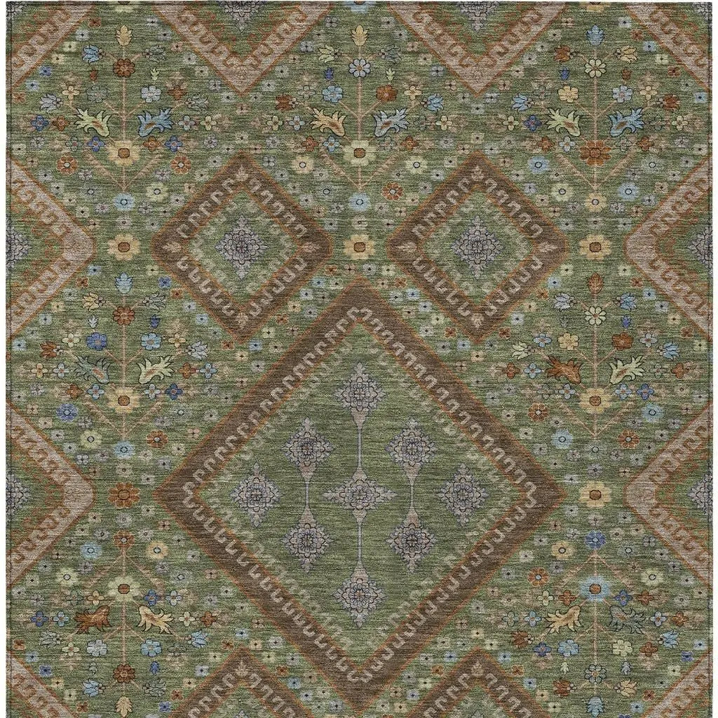 3' X 5' Olive Green And Chocolate Medallion Washable Indoor Outdoor Area Rug Homeroots Outdoor