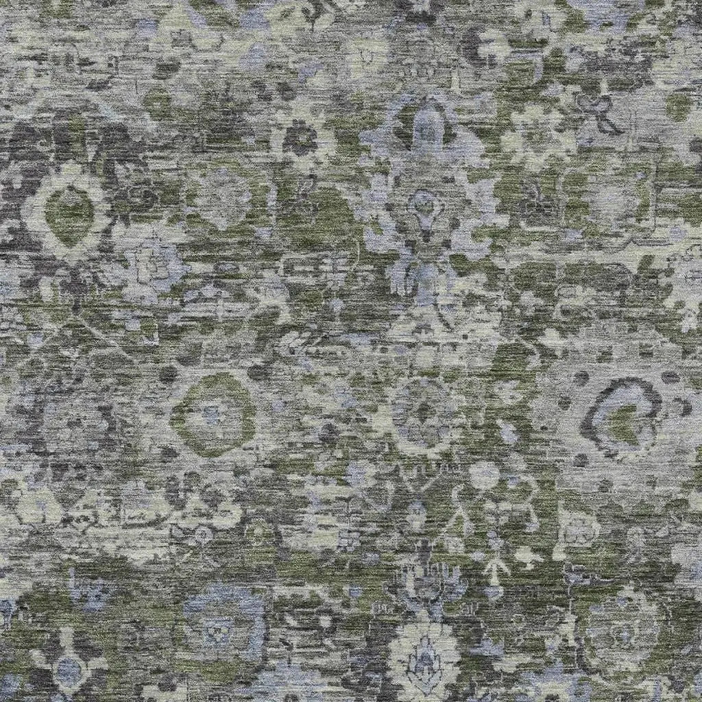 3' X 5' Olive Green And Denim Blue Floral Washable Indoor Outdoor Area Rug Homeroots Outdoor