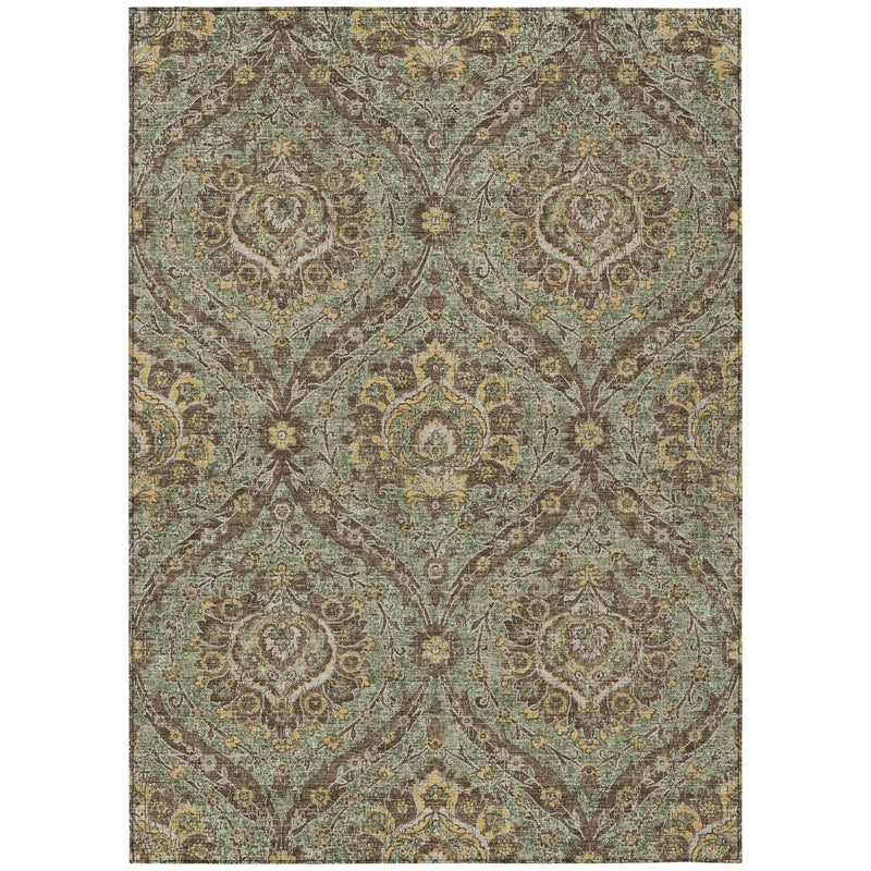 3' X 5' Olive Green And Granite Gray Floral Washable Indoor Outdoor Area Rug Homeroots Outdoor