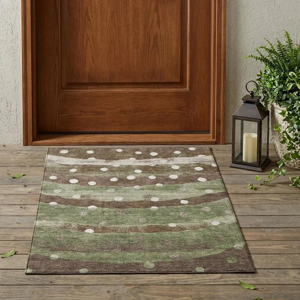 3' X 5' Olive Green And Gray Striped Washable Indoor Outdoor Area Rug Homeroots Outdoor