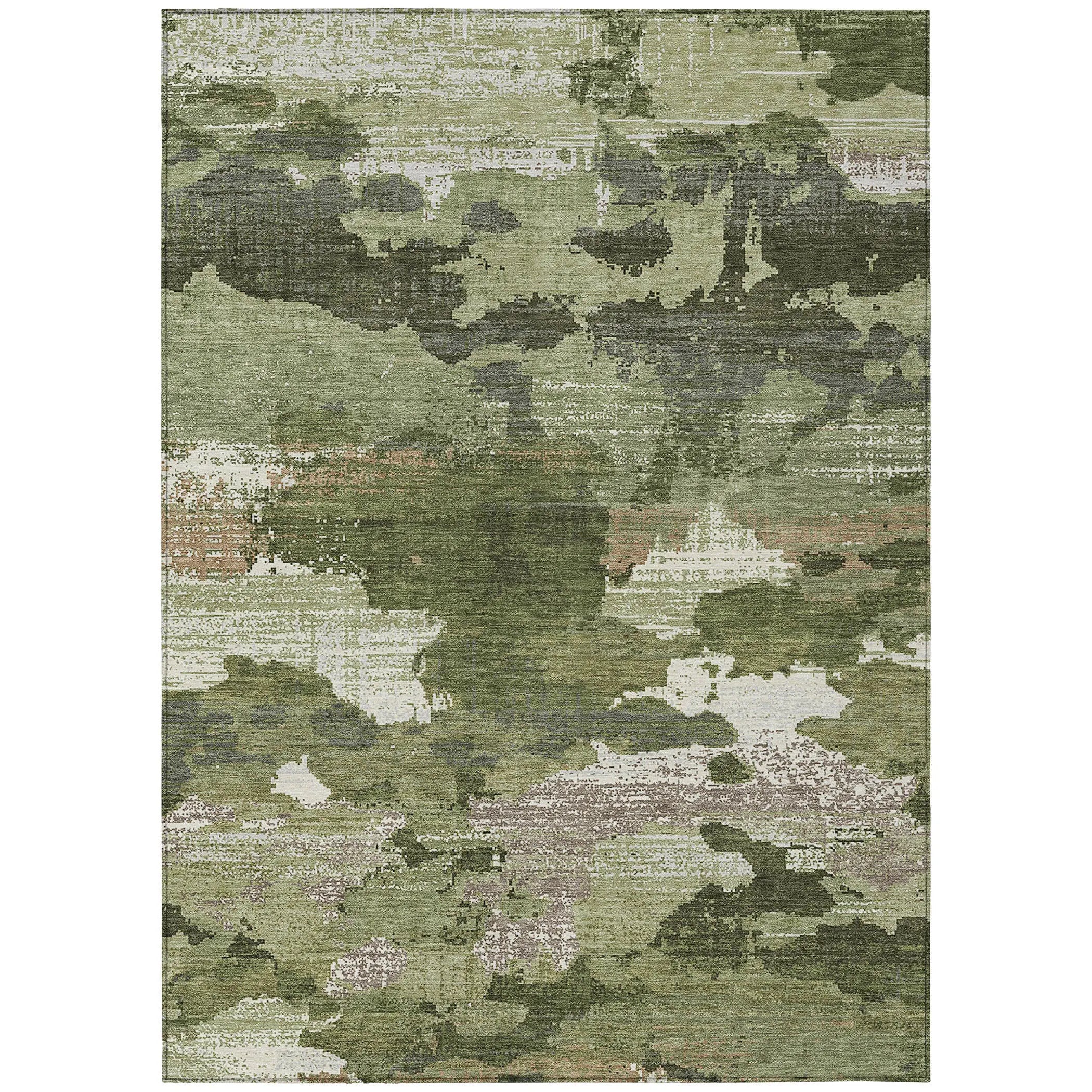 3' X 5' Olive Green And Green Abstract Washable Indoor Outdoor Area Rug Homeroots Outdoor