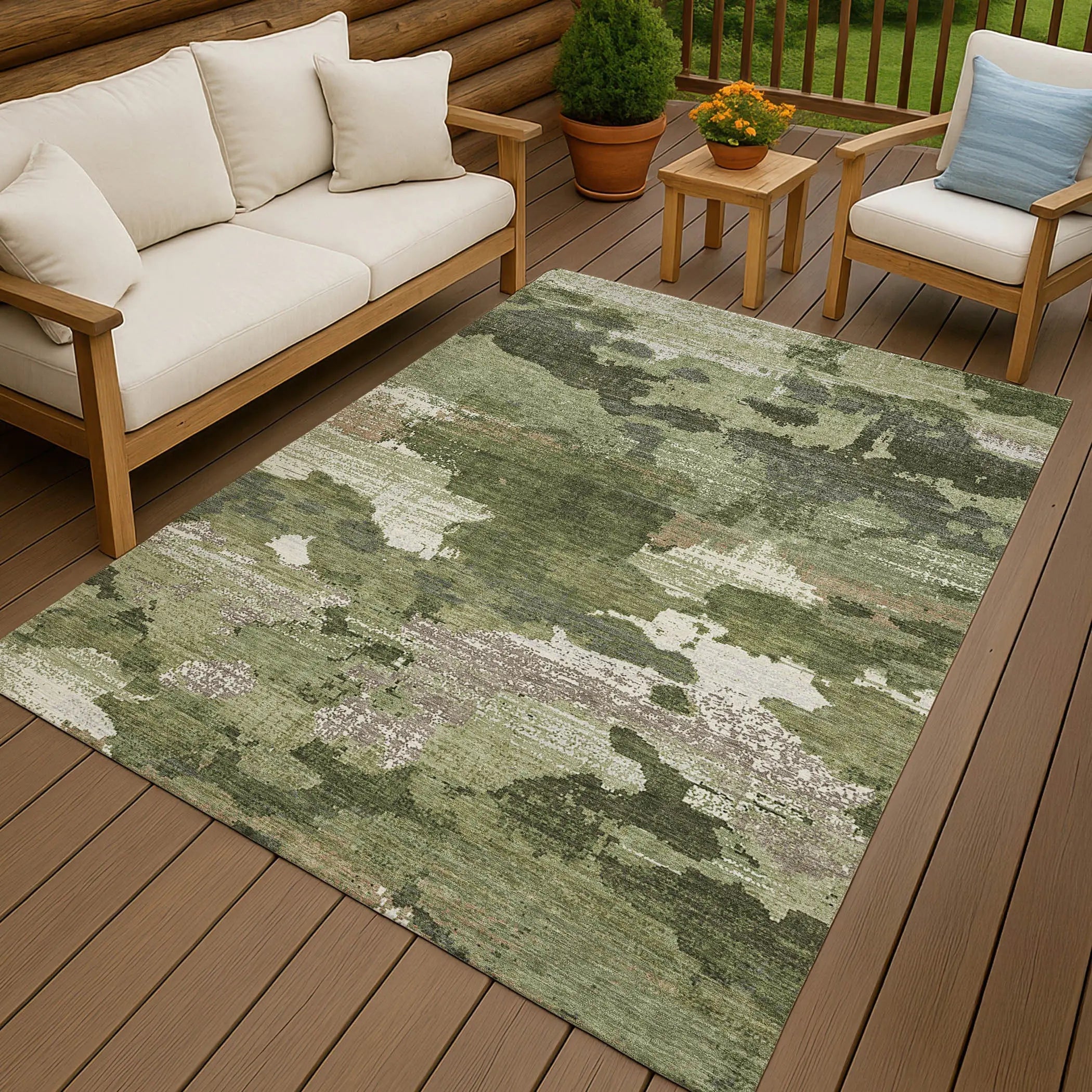 3' X 5' Olive Green And Green Abstract Washable Indoor Outdoor Area Rug Homeroots Outdoor