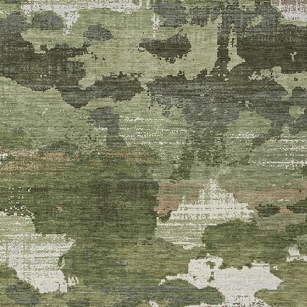 3' X 5' Olive Green And Green Abstract Washable Indoor Outdoor Area Rug Homeroots Outdoor