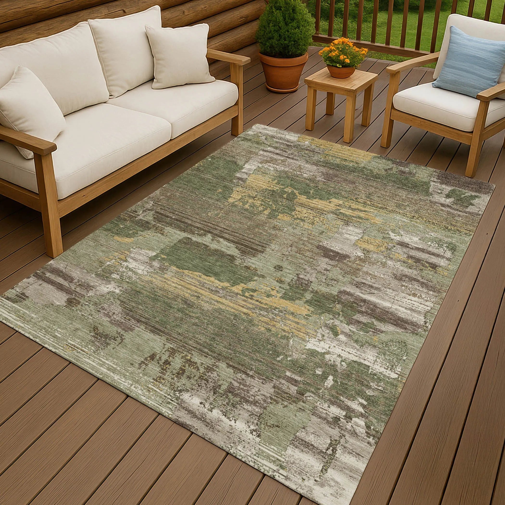 3' X 5' Olive Green And Green Abstract Washable Indoor Outdoor Area Rug Homeroots Outdoor