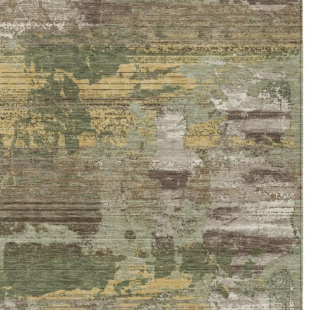 3' X 5' Olive Green And Green Abstract Washable Indoor Outdoor Area Rug Homeroots Outdoor