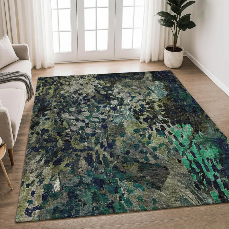 3' X 5' Olive Green And Green Abstract Washable Indoor Outdoor Area Rug Homeroots Outdoor