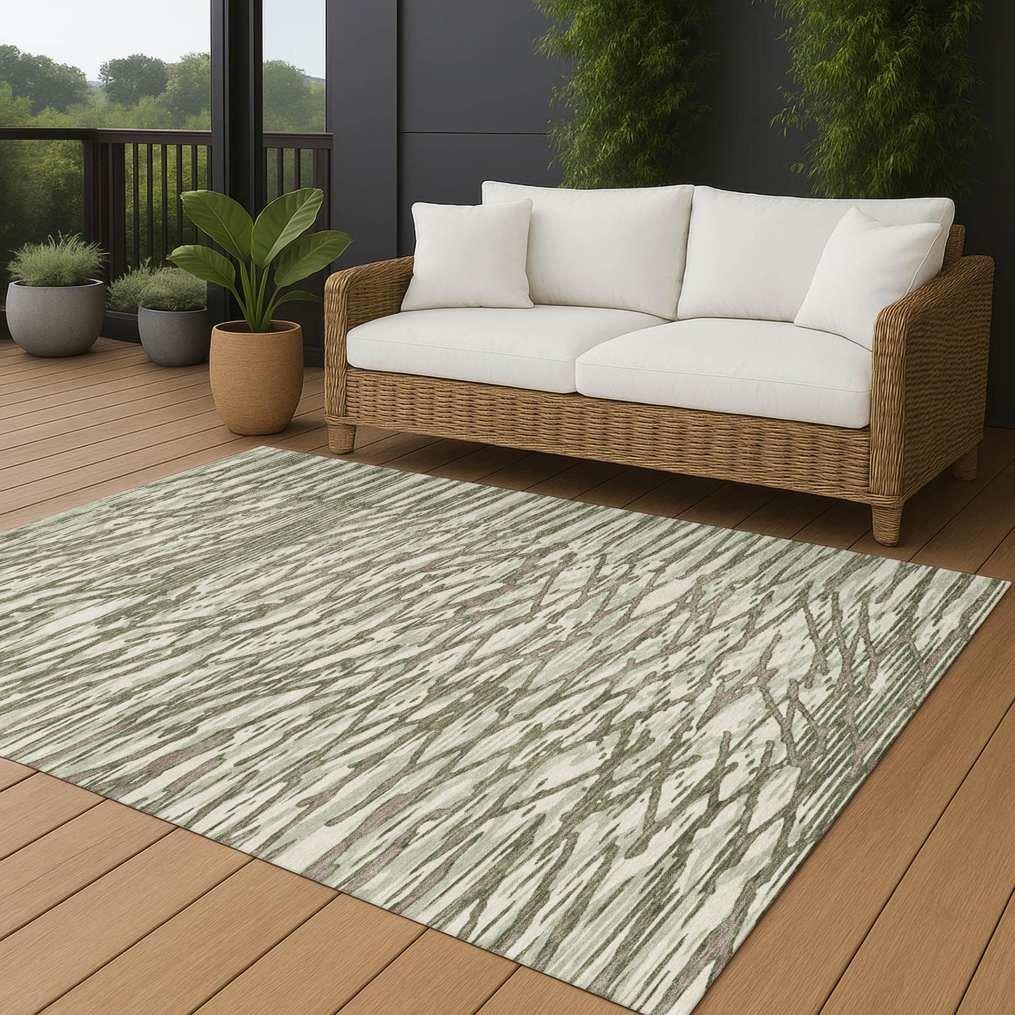 3' X 5' Olive Green And Green Abstract Washable Indoor Outdoor Area Rug Homeroots Outdoor