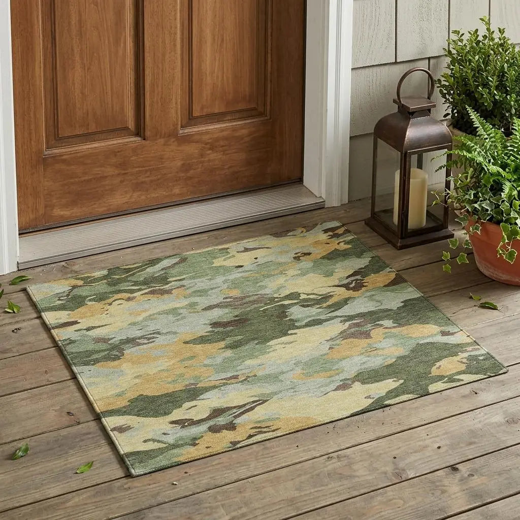 3' X 5' Olive Green And Green Abstract Washable Indoor Outdoor Area Rug Homeroots Outdoor