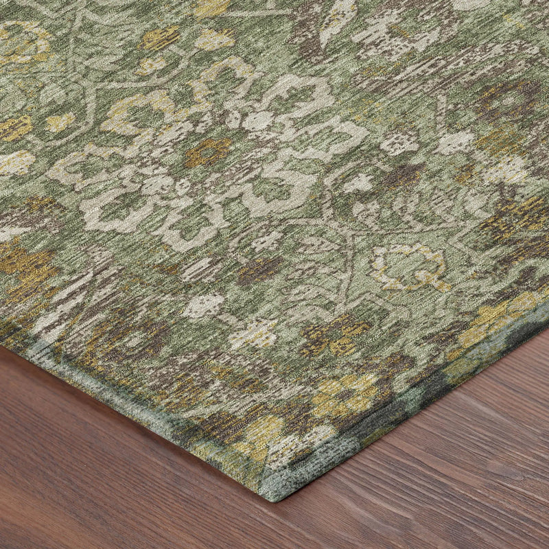 3' X 5' Olive Green And Green Damask Washable Indoor Outdoor Area Rug Homeroots Outdoor