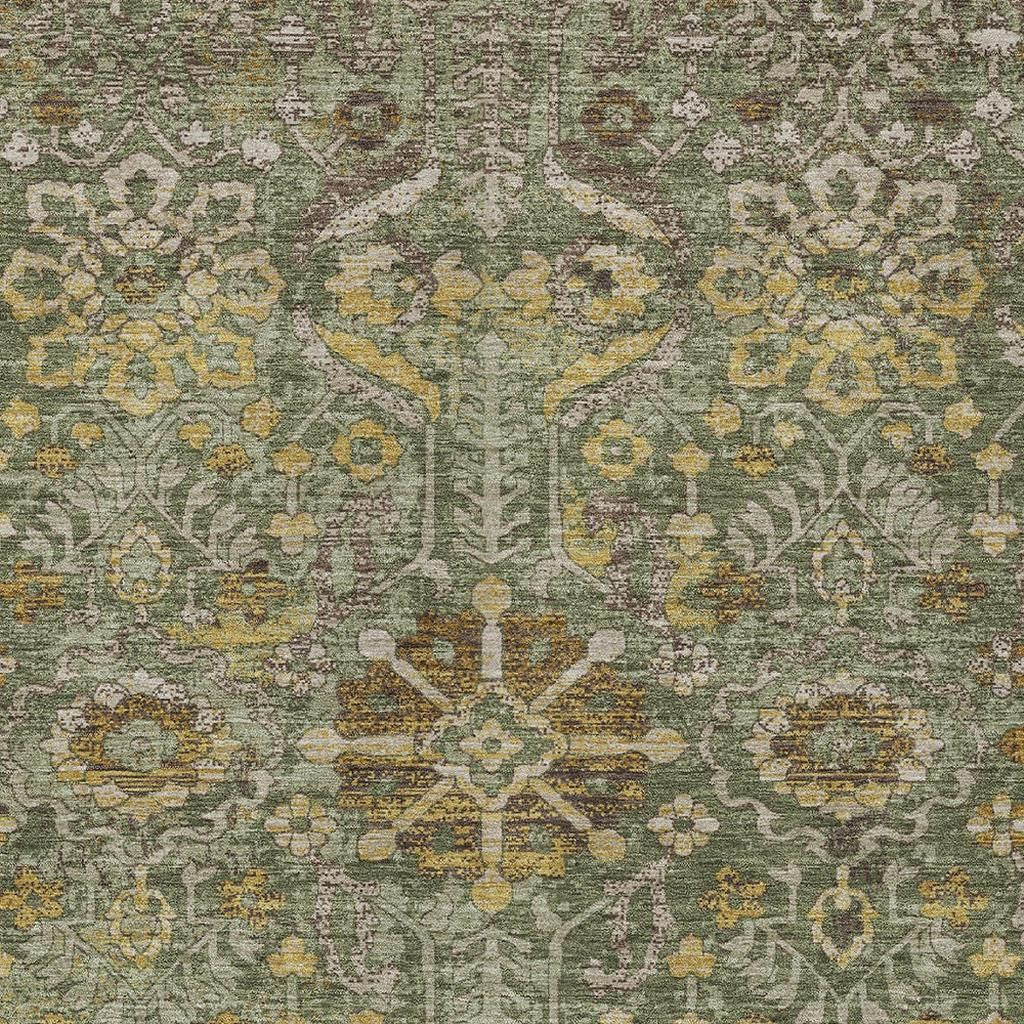 3' X 5' Olive Green And Green Damask Washable Indoor Outdoor Area Rug Homeroots Outdoor