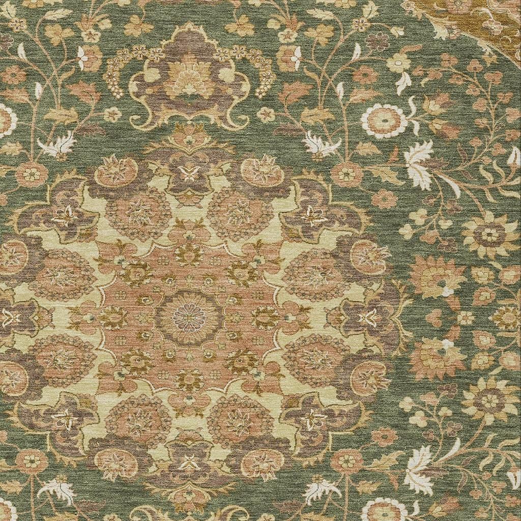 3' X 5' Olive Green And Green Damask Washable Indoor Outdoor Area Rug Homeroots Outdoor