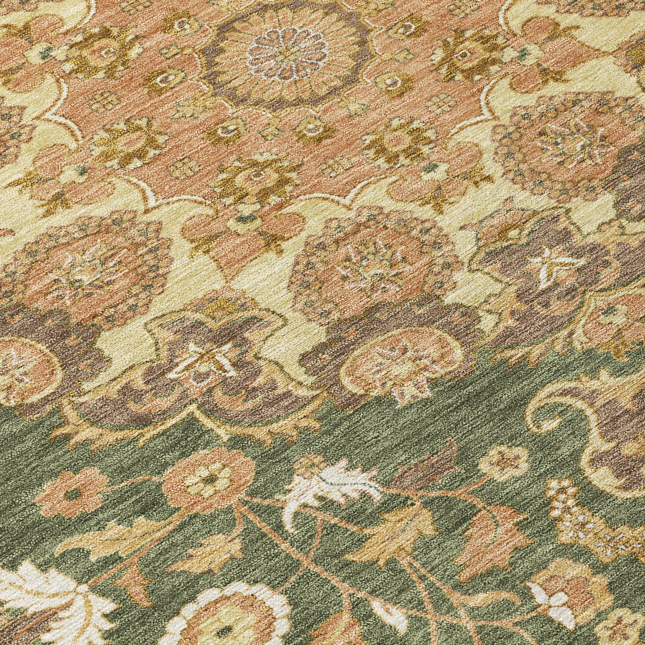 3' X 5' Olive Green And Green Damask Washable Indoor Outdoor Area Rug Homeroots Outdoor