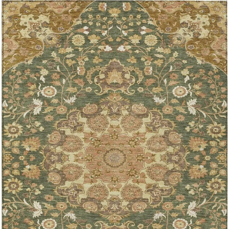 3' X 5' Olive Green And Green Damask Washable Indoor Outdoor Area Rug Homeroots Outdoor