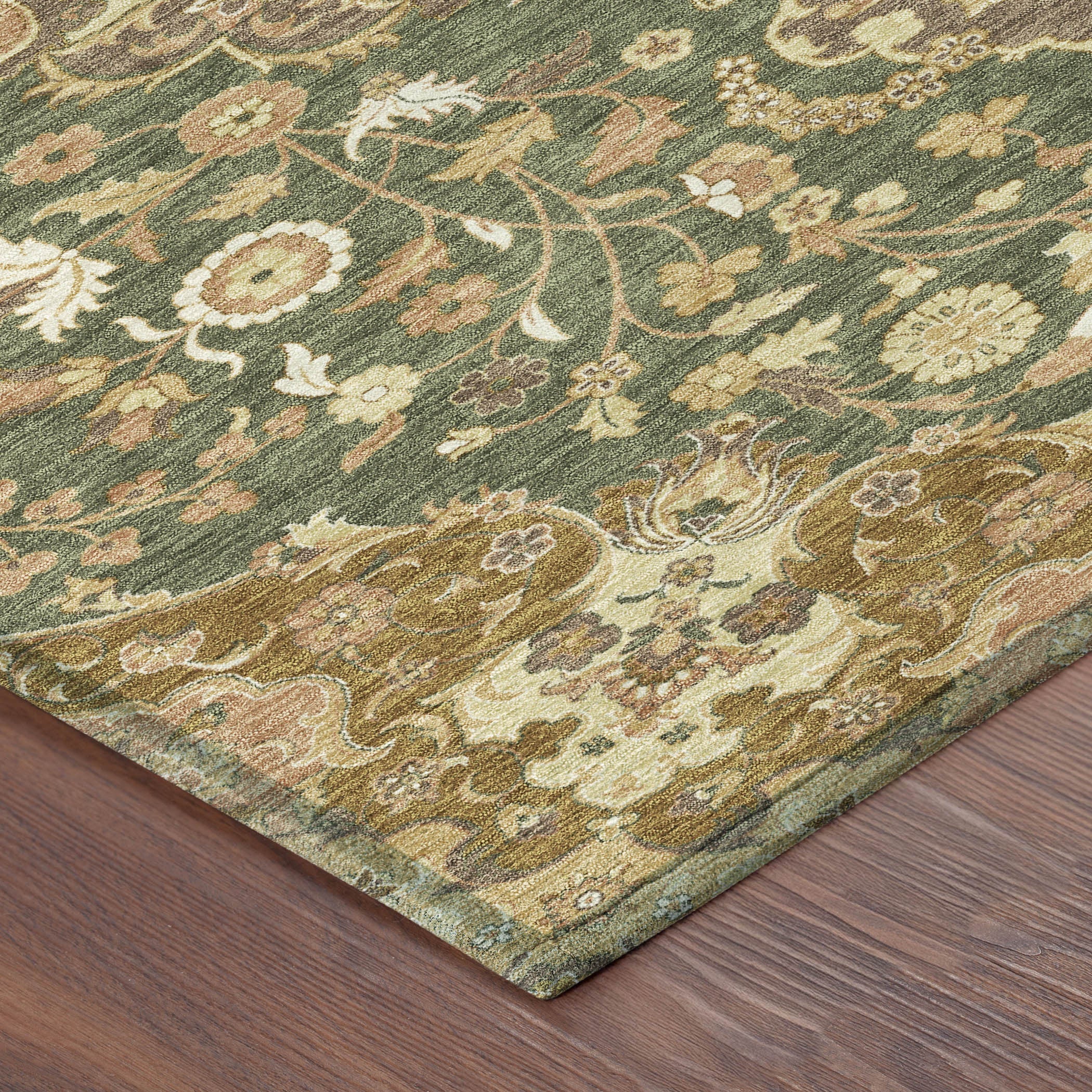 3' X 5' Olive Green And Green Damask Washable Indoor Outdoor Area Rug Homeroots Outdoor