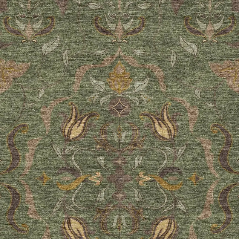 3' X 5' Olive Green And Green Damask Washable Indoor Outdoor Area Rug Homeroots Outdoor