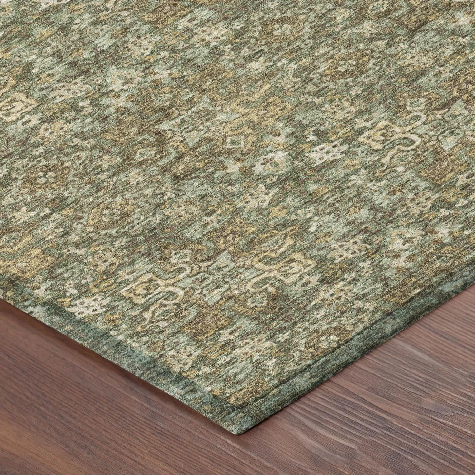 3' X 5' Olive Green And Green Damask Washable Indoor Outdoor Area Rug Homeroots Outdoor