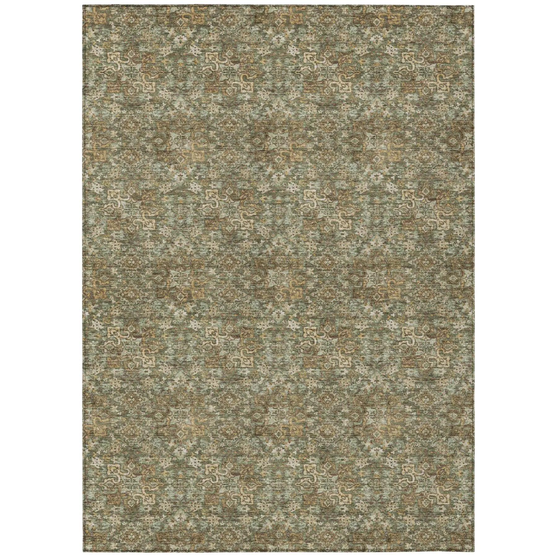 3' X 5' Olive Green And Green Damask Washable Indoor Outdoor Area Rug Homeroots Outdoor