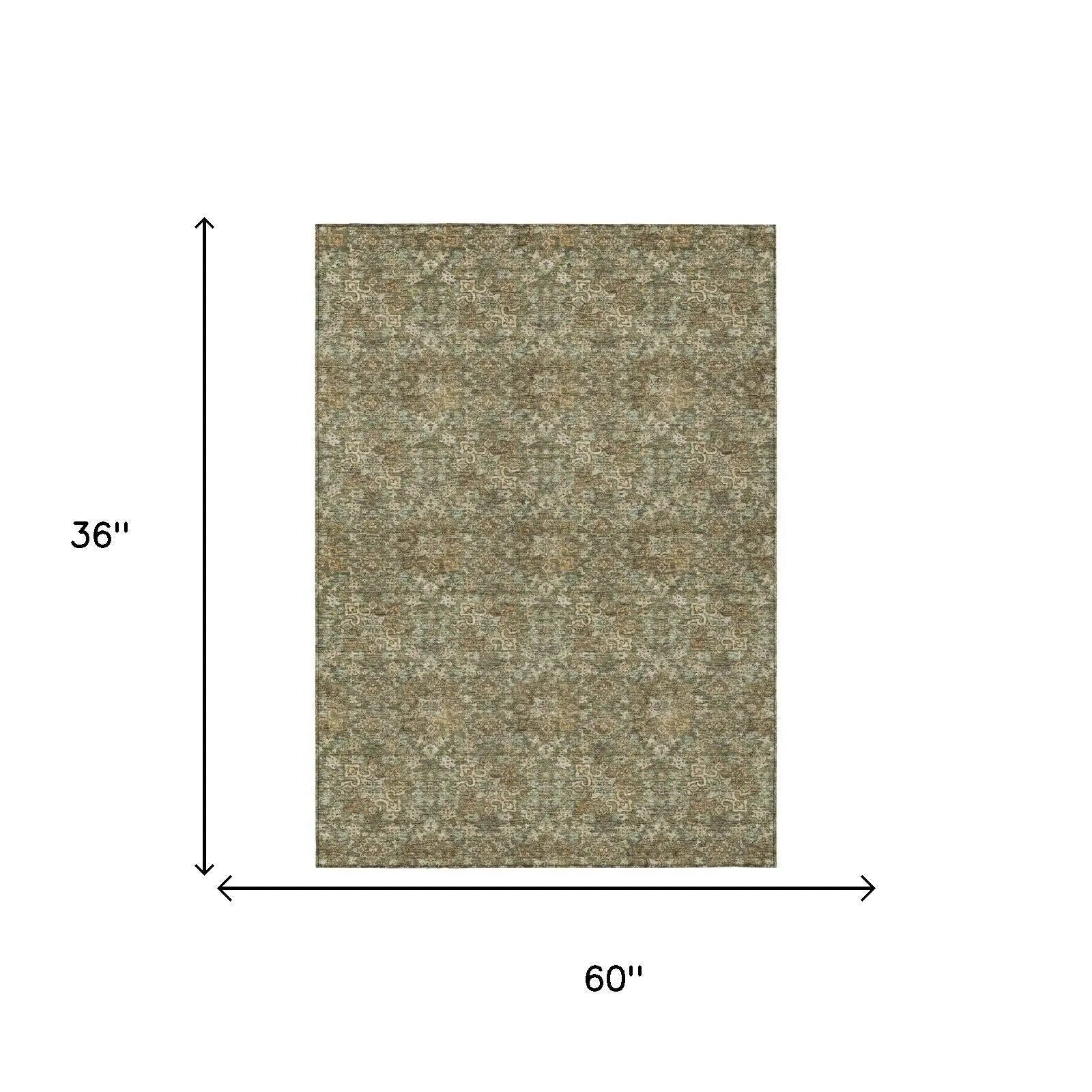 3' X 5' Olive Green And Green Damask Washable Indoor Outdoor Area Rug Homeroots Outdoor