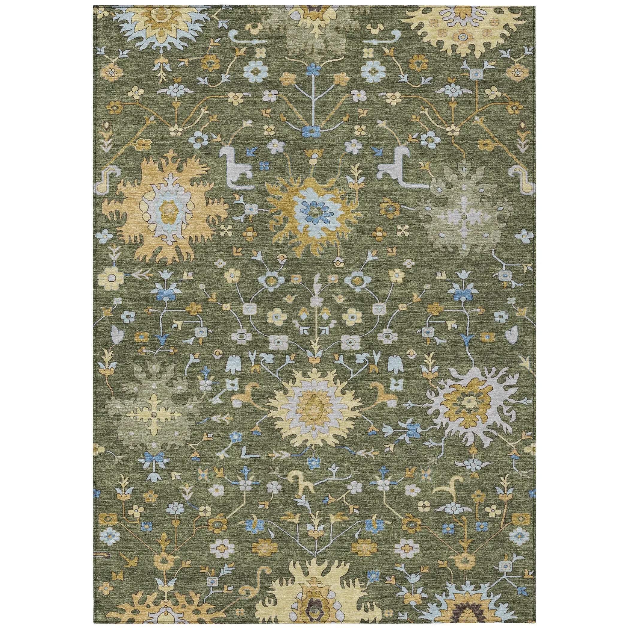 3' X 5' Olive Green And Green Faux Bois Washable Indoor Outdoor Area Rug Homeroots Outdoor