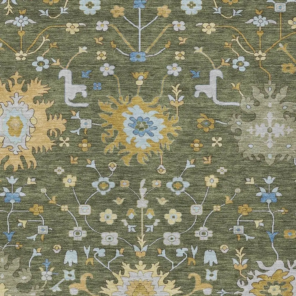 3' X 5' Olive Green And Green Faux Bois Washable Indoor Outdoor Area Rug Homeroots Outdoor