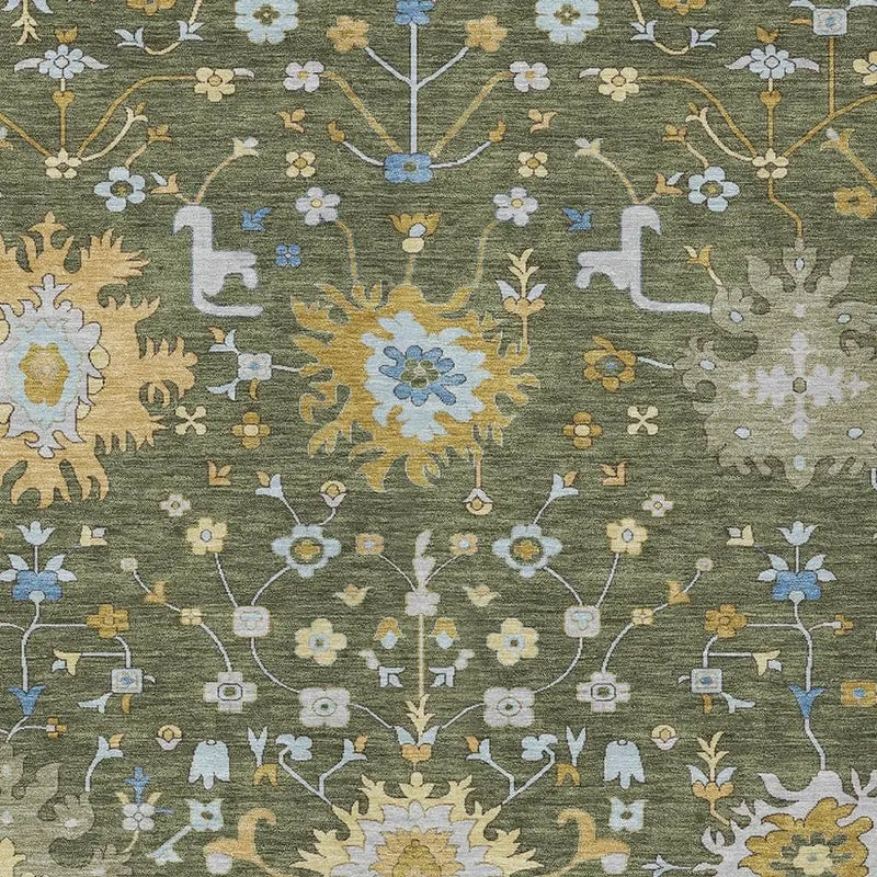 3' X 5' Olive Green And Green Faux Bois Washable Indoor Outdoor Area Rug Homeroots Outdoor