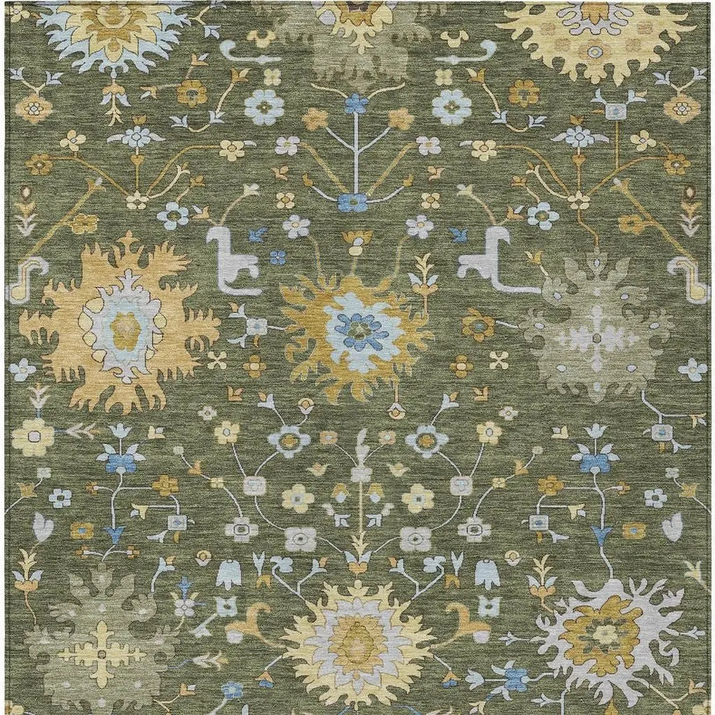 3' X 5' Olive Green And Green Faux Bois Washable Indoor Outdoor Area Rug Homeroots Outdoor