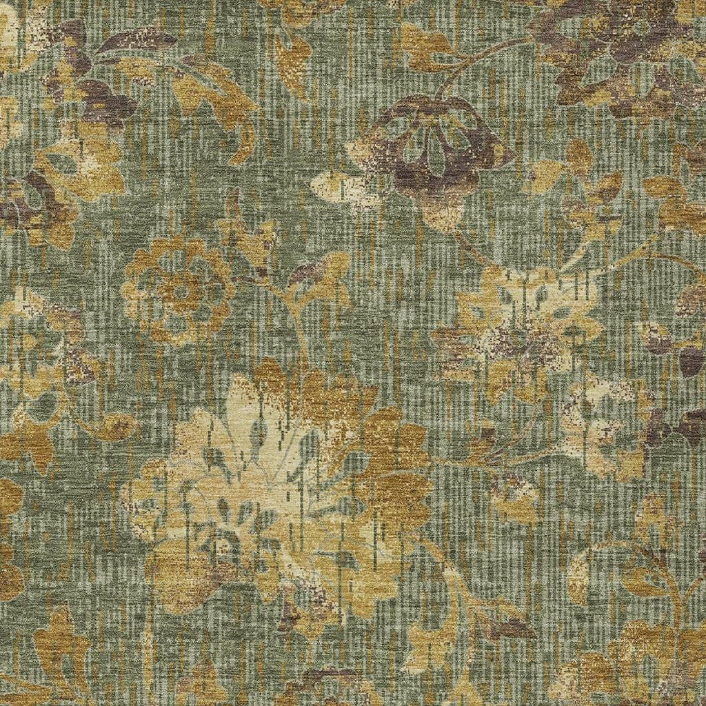 3' X 5' Olive Green And Green Floral Washable Indoor Outdoor Area Rug Homeroots Outdoor