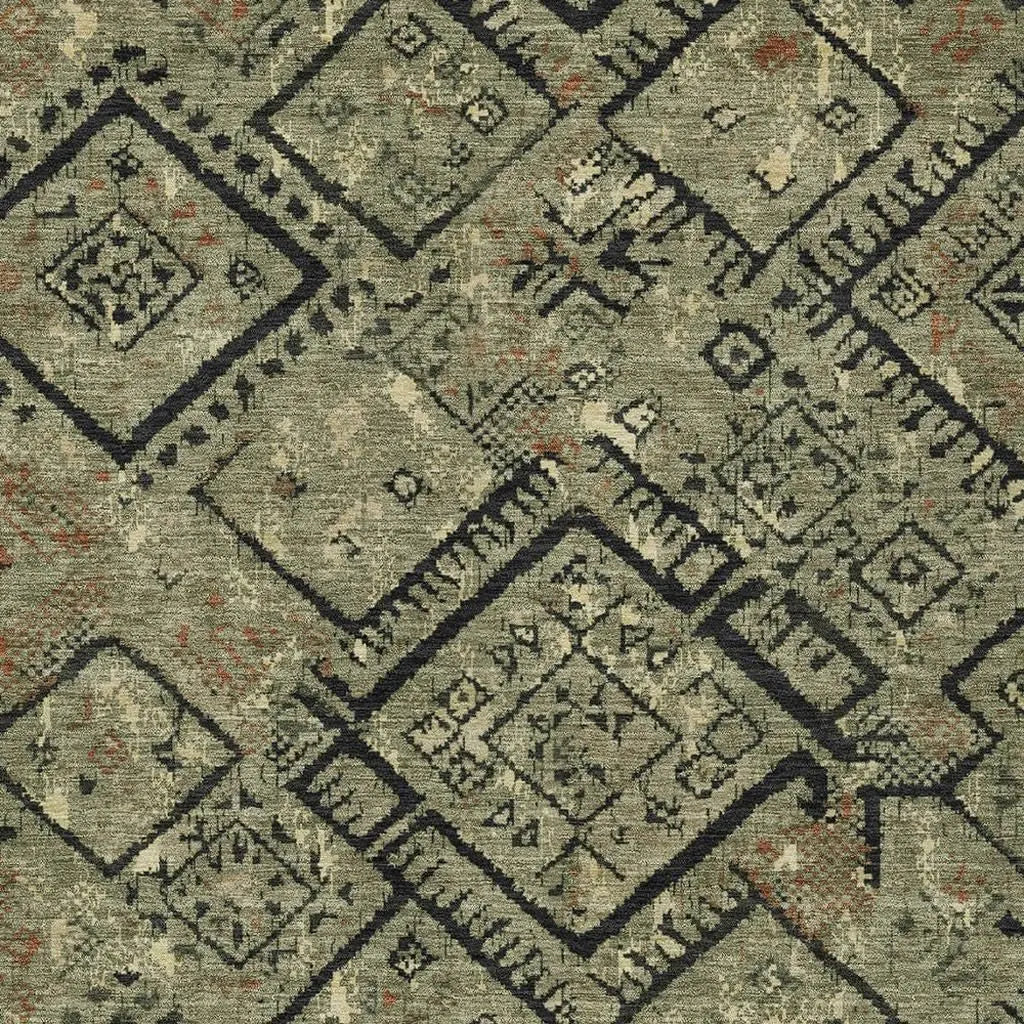 3' X 5' Olive Green And Green Geometric Washable Indoor Outdoor Area Rug Homeroots Outdoor