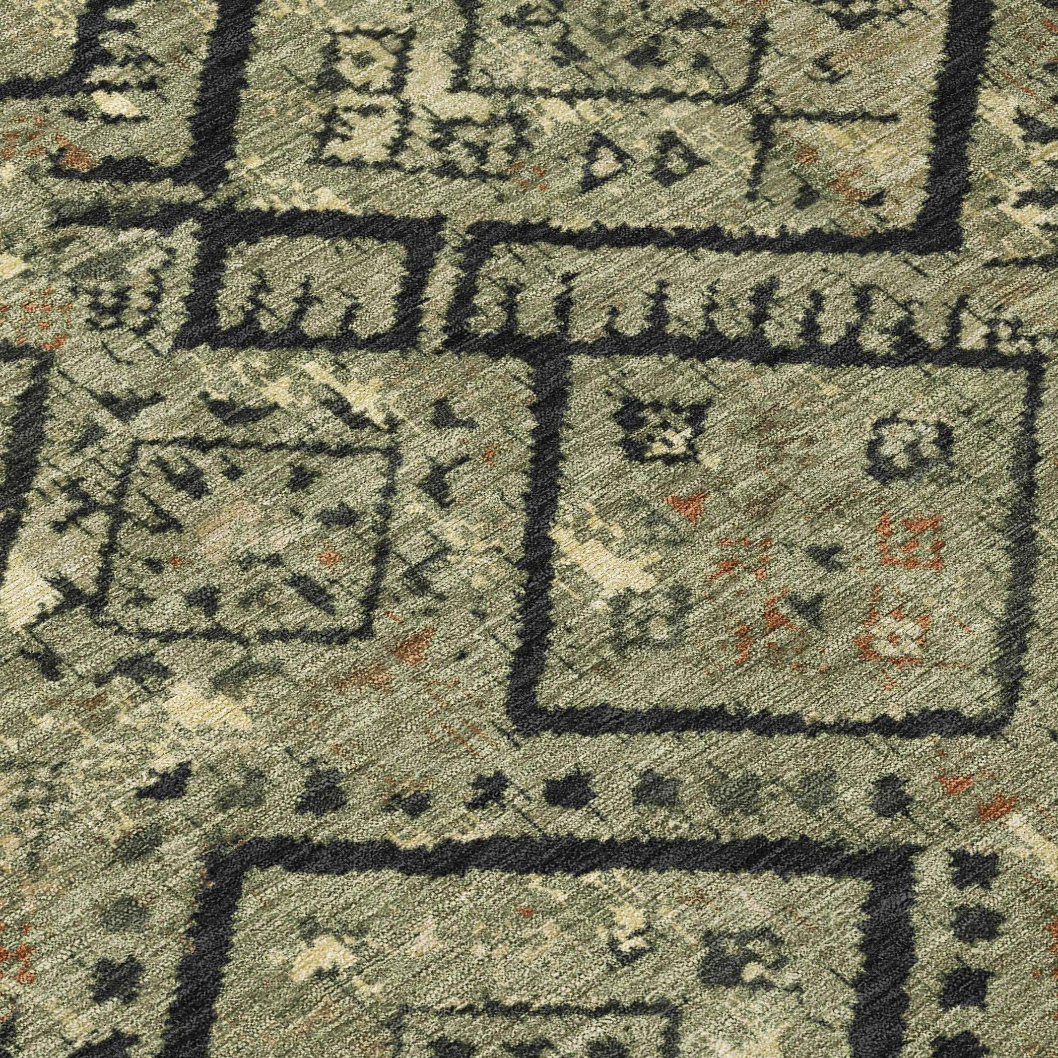 3' X 5' Olive Green And Green Geometric Washable Indoor Outdoor Area Rug Homeroots Outdoor