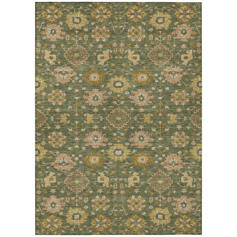 3' X 5' Olive Green And Green Geometric Washable Indoor Outdoor Area Rug Homeroots Outdoor
