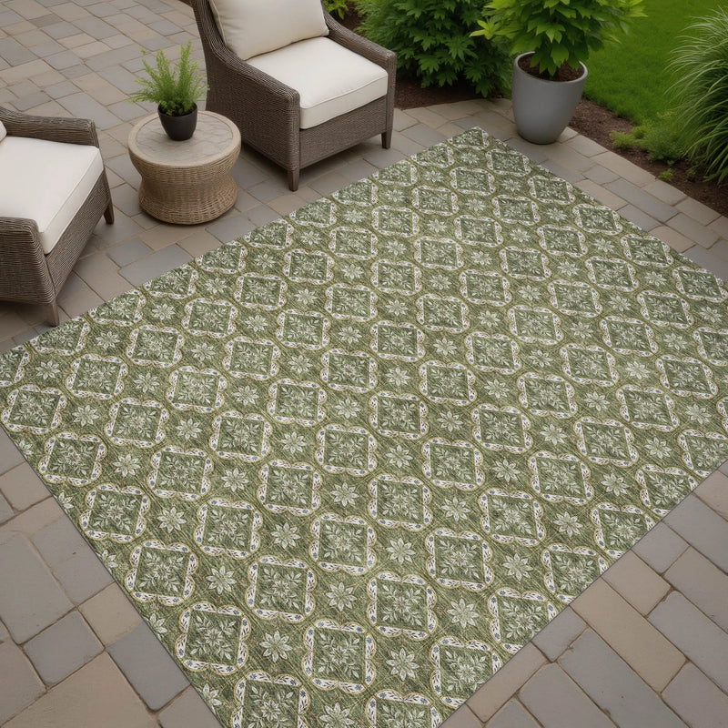 3' X 5' Olive Green And Green Geometric Washable Indoor Outdoor Area Rug Homeroots Outdoor