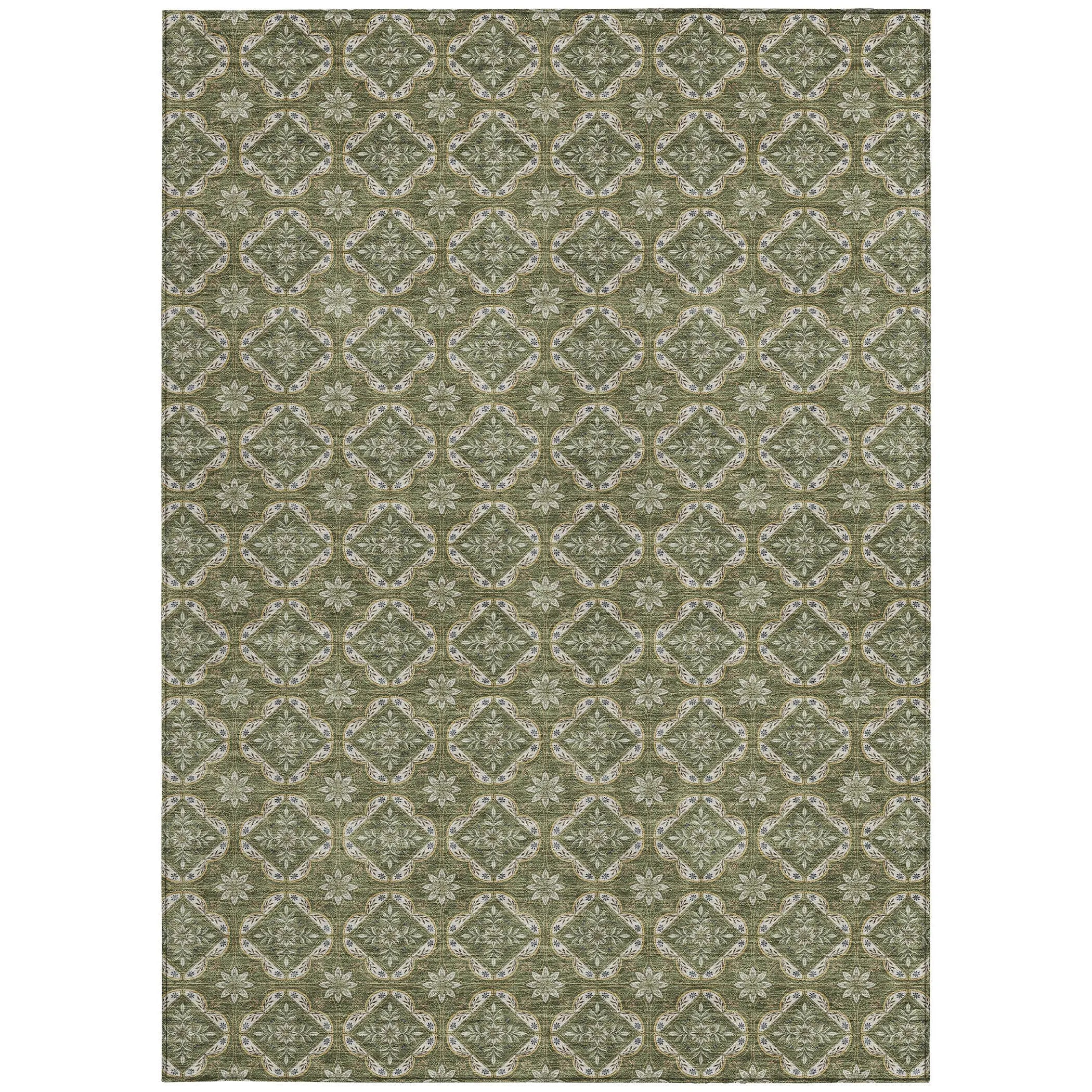 3' X 5' Olive Green And Green Geometric Washable Indoor Outdoor Area Rug Homeroots Outdoor